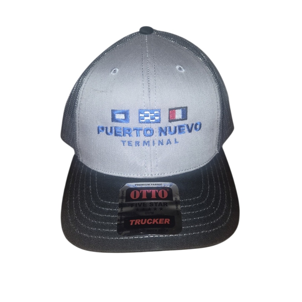 Otto Puerto Nuevo Terminal Trucker Hat‎ Gray Mesh Snapback Nautical Flag 112-1